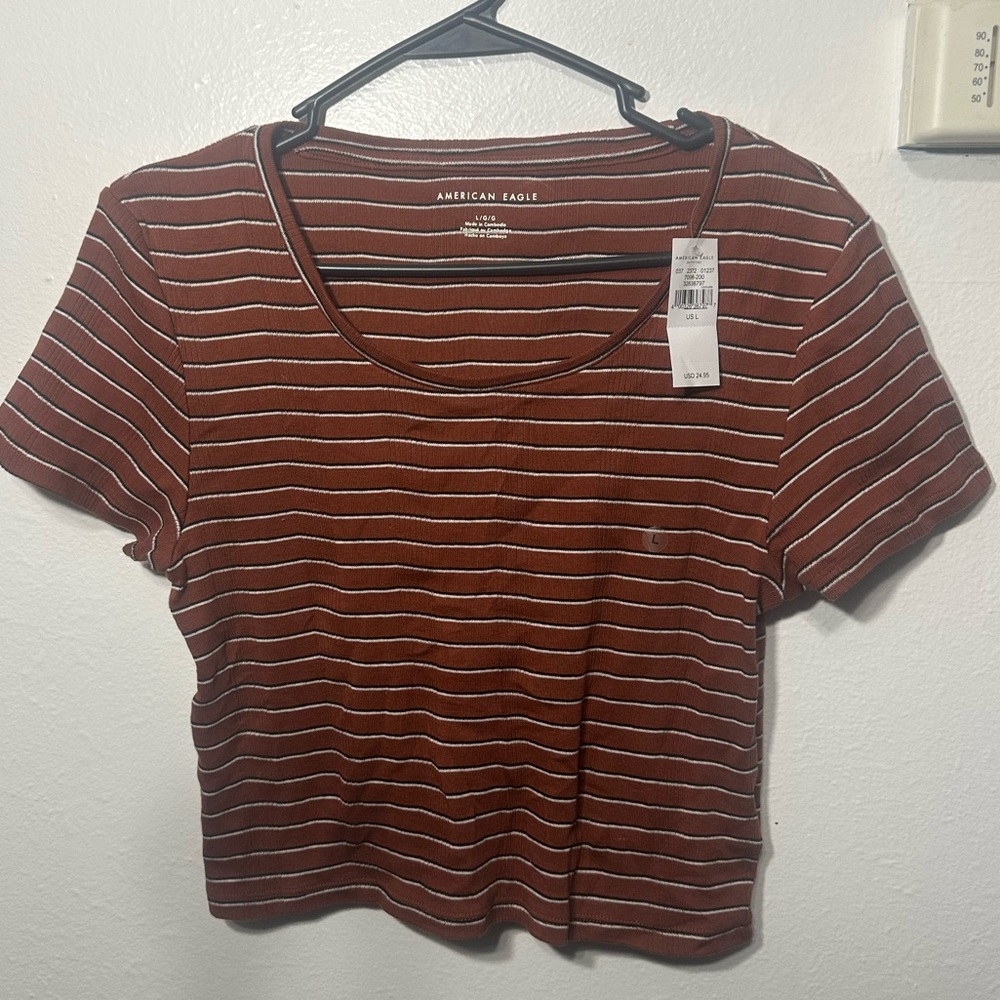 American Eagle - Burnt Orange Crop Top with Stripes - Size L